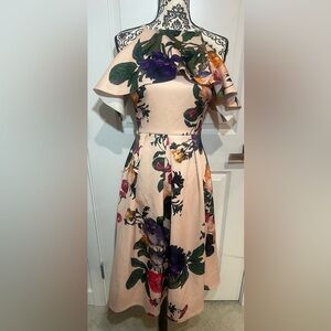 ASOS Floral One-Shoulder Midi Dress in Pink